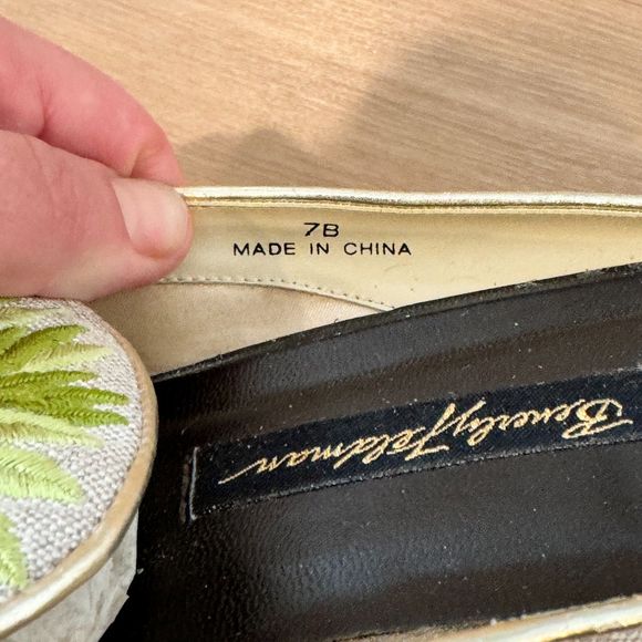 Beverly Feldman Beaded Monkey Palm Mules Vintage 7B - Picture 4 of 9